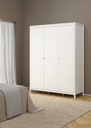 Guardaroba 3 ante Conti, Mobile camera da letto, Cabina armadio portabiti, Armadio appendiabiti, 150x58 h199 cm, Bianco