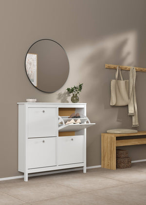 Scarpiera Actinidia, Mobile portascarpe, Armadio da ingresso multiuso, Mobiletto per calzature, 103x25 h103 cm, Bianco