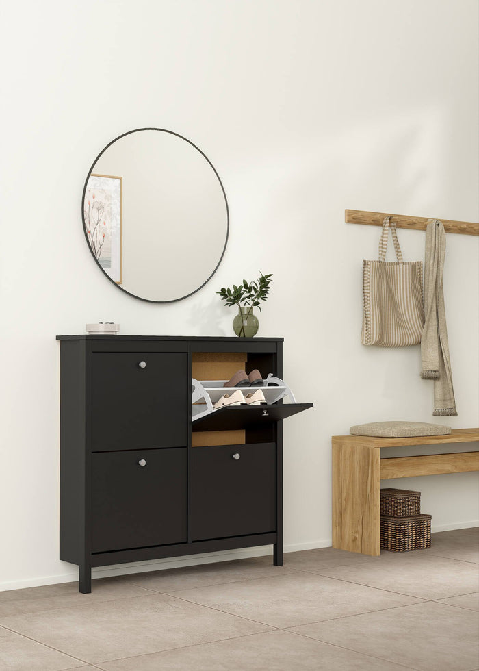 Scarpiera Actinidia, Mobile portascarpe, Armadio da ingresso multiuso, Mobiletto per calzature, 103x25 h103 cm, Nero