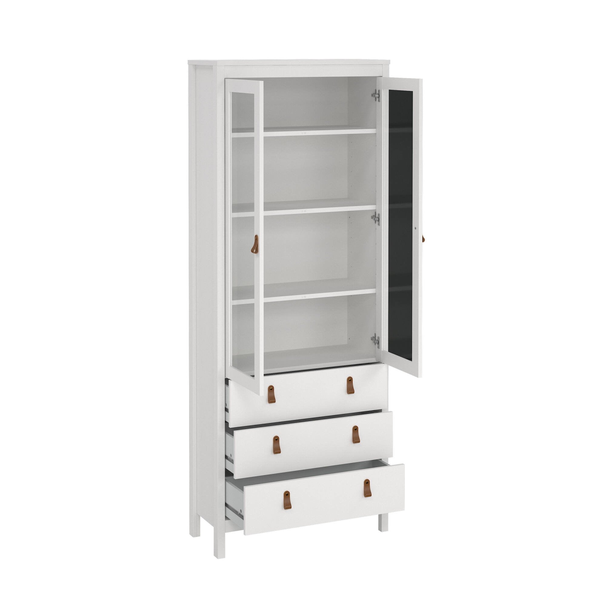 Vetrina Lazio, Credenza espositiva, Vetrinetta multiuso, Madia da soggiorno, 78x33 h199 cm, Bianco