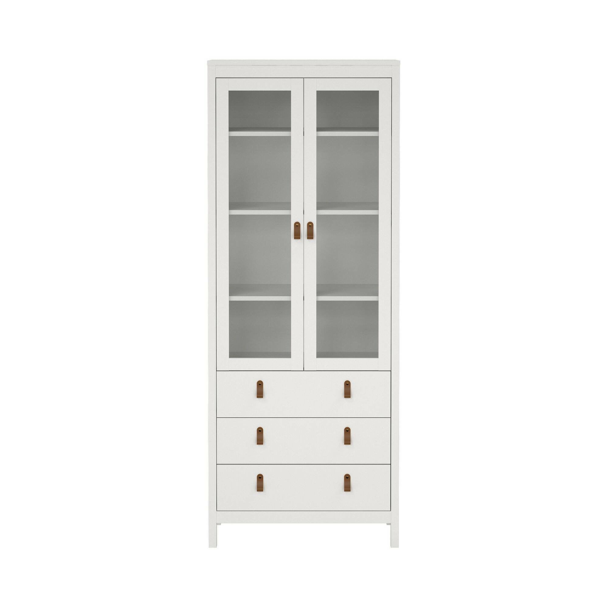 Vetrina Lazio, Credenza espositiva, Vetrinetta multiuso, Madia da soggiorno, 78x33 h199 cm, Bianco
