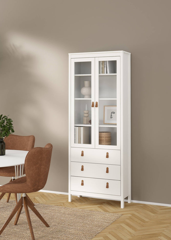 Vetrina Lazio, Credenza espositiva, Vetrinetta multiuso, Madia da soggiorno, 78x33 h199 cm, Bianco