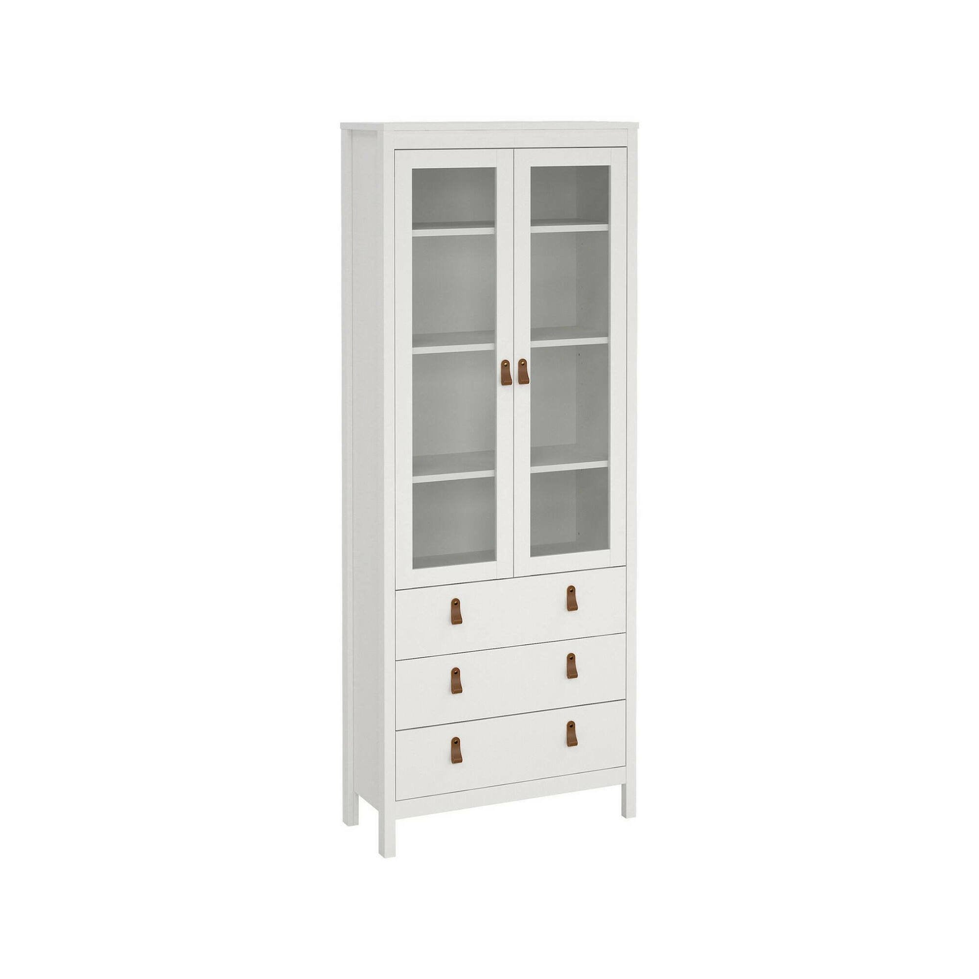 Vetrina Lazio, Credenza espositiva, Vetrinetta multiuso, Madia da soggiorno, 78x33 h199 cm, Bianco