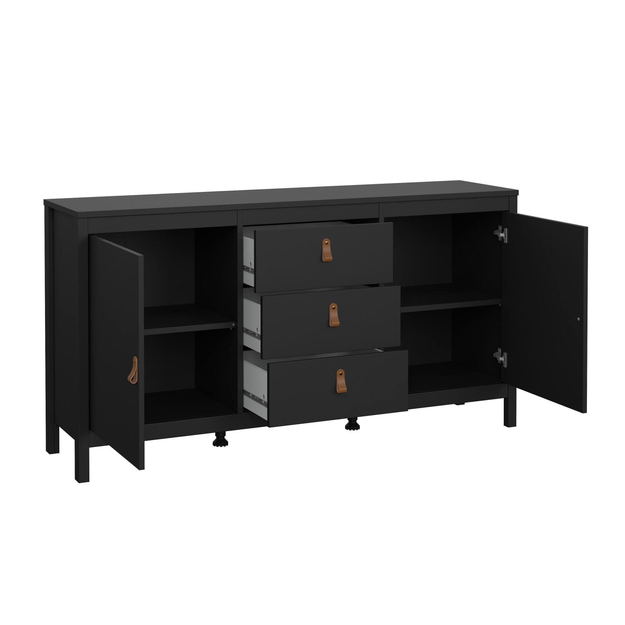 Credenza Whitney, Buffet da soggiorno, Madia da salotto, Dispensa da cucina, 151x38 h80 cm, Nero