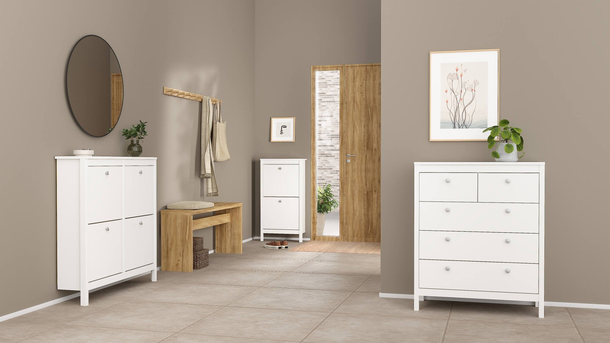 Scarpiera Tisoy, Mobile portascarpe, Armadio da ingresso multiuso, Mobiletto per calzature, 54x25 h103 cm, Bianco