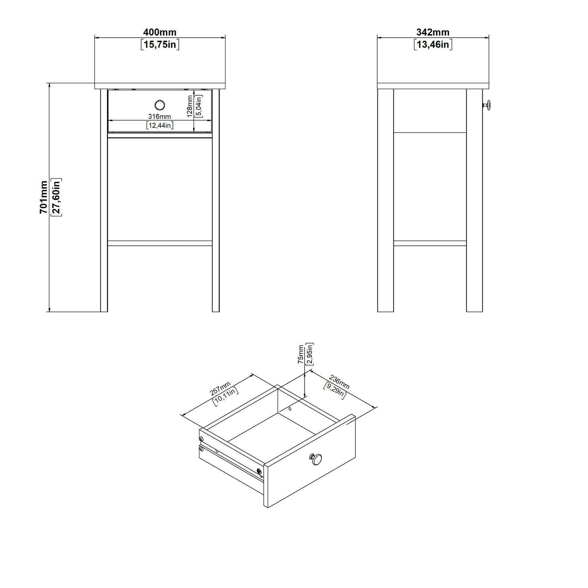 Comodino Inday, Comò basso, Tavolino da notte, Mensola da letto, 40x34 h70 cm, Bianco