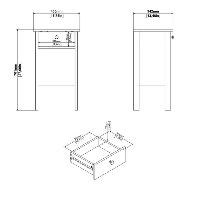 Comodino Inday, Comò basso, Tavolino da notte, Mensola da letto, 40x34 h70 cm, Bianco