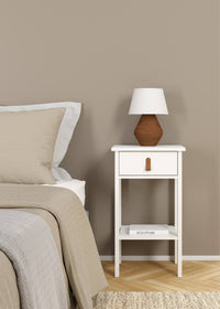 Comodino Inday, Comò basso, Tavolino da notte, Mensola da letto, 40x34 h70 cm, Bianco