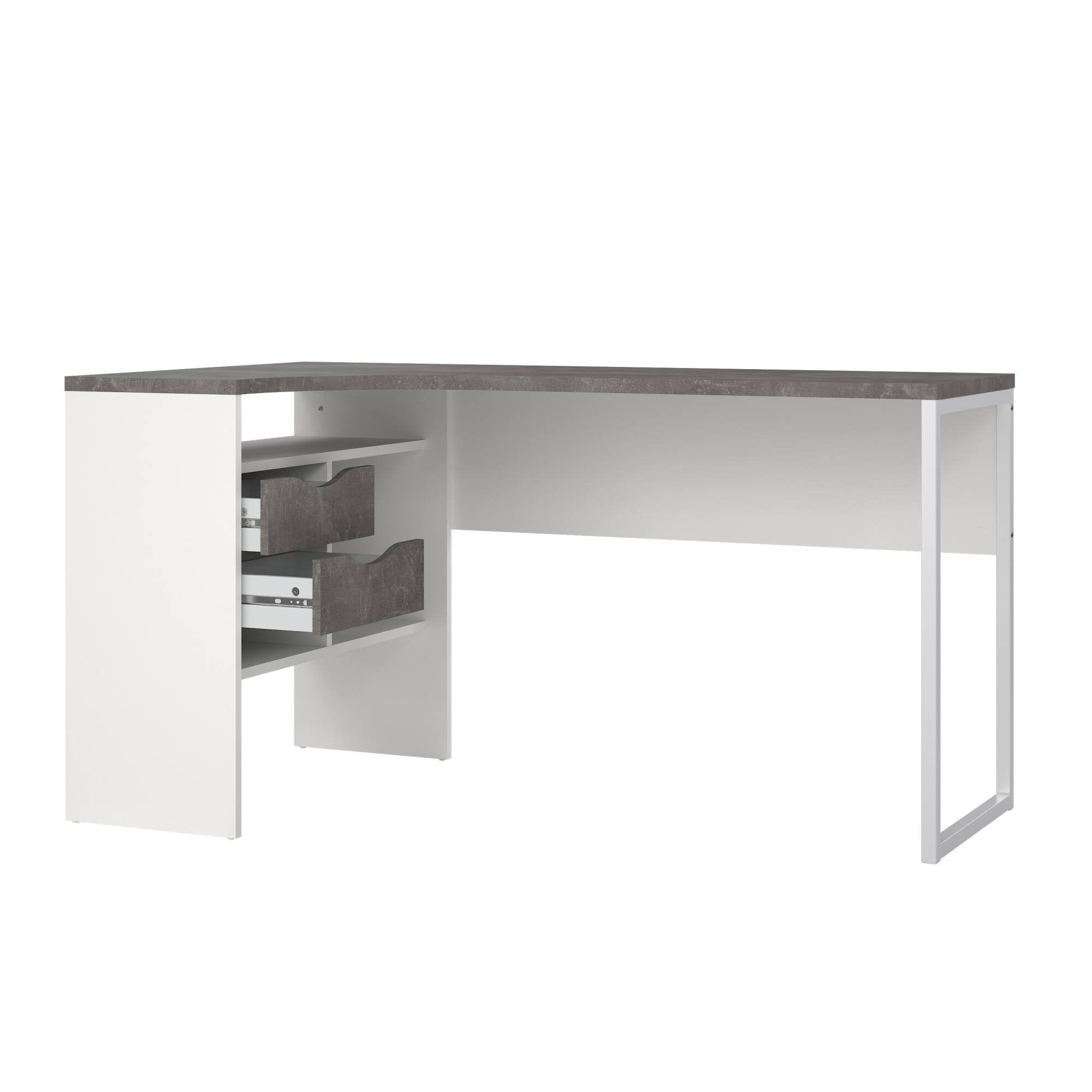 Scrivania Moire, Scrittoio multiuso, Tavolo per ufficio porta PC, Piano di lavoro, 145x81 h77 cm, Bianco e Grigio