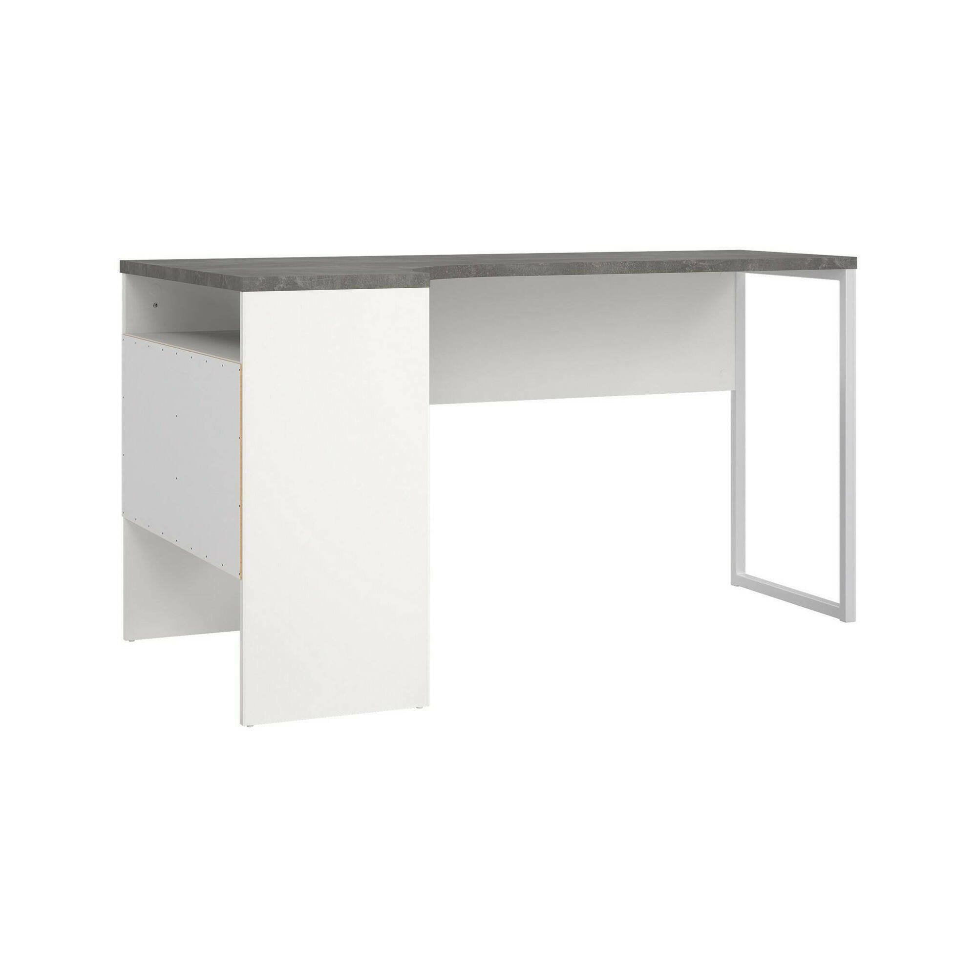 Scrivania Moire, Scrittoio multiuso, Tavolo per ufficio porta PC, Piano di lavoro, 145x81 h77 cm, Bianco e Grigio