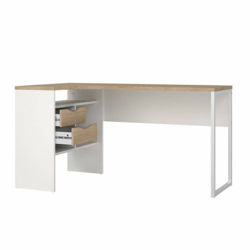 Scrivania Moire, Scrittoio multiuso, Tavolo per ufficio porta PC, Piano di lavoro, 145x81 h77 cm, Bianco e Rovere