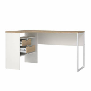 Scrivania Moire, Scrittoio multiuso, Tavolo per ufficio porta PC, Piano di lavoro, 145x81 h77 cm, Bianco e Rovere