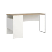 Scrivania Moire, Scrittoio multiuso, Tavolo per ufficio porta PC, Piano di lavoro, 145x81 h77 cm, Bianco e Rovere