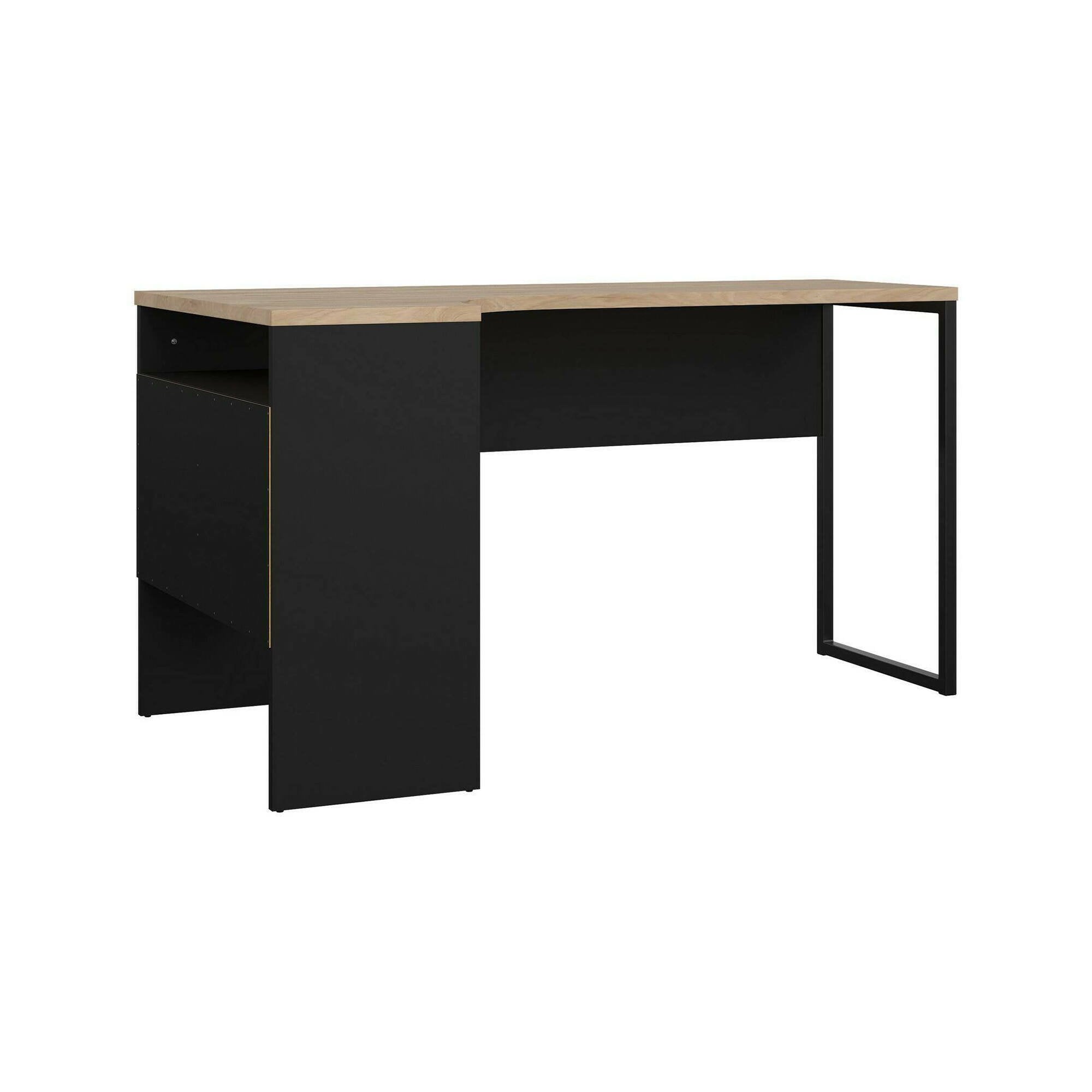 Scrivania Moire, Scrittoio multiuso, Tavolo per ufficio porta PC, Piano di lavoro, 145x81 h77 cm, Nero e Rovere