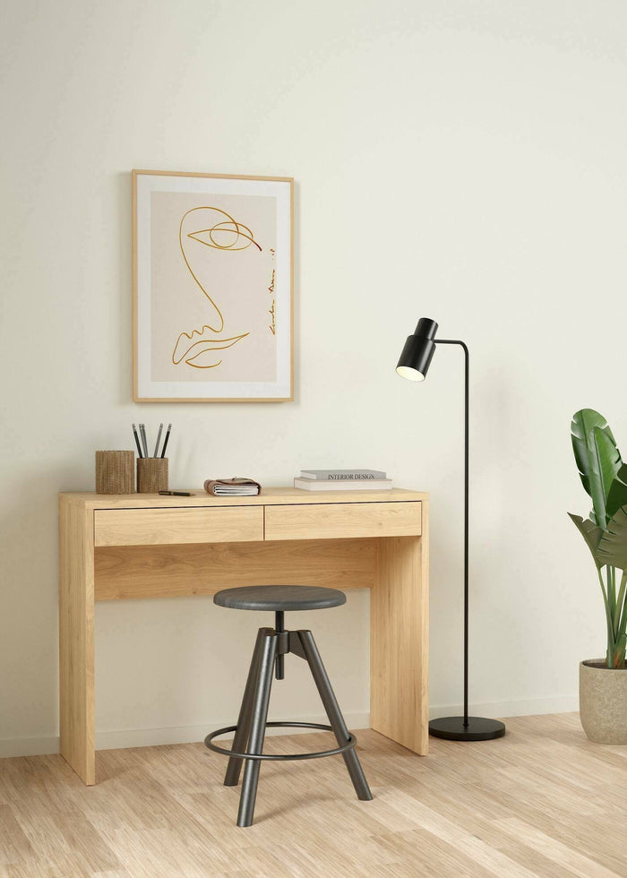 Scrivania Acero, Scrittoio multiuso, Tavolo per ufficio porta PC, Piano di lavoro, 100x40 h77 cm, Rovere