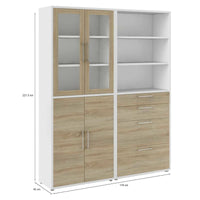 Credenza Embabane, Buffet da soggiorno, Madia da salotto, Dispensa da cucina, 178x40 h222 cm, Bianco e Quercia