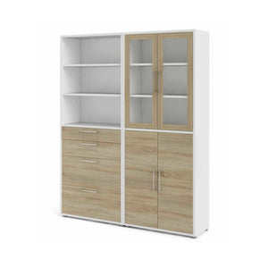 Credenza Embabane, Buffet da soggiorno, Madia da salotto, Dispensa da cucina, 178x40 h222 cm, Bianco e Quercia