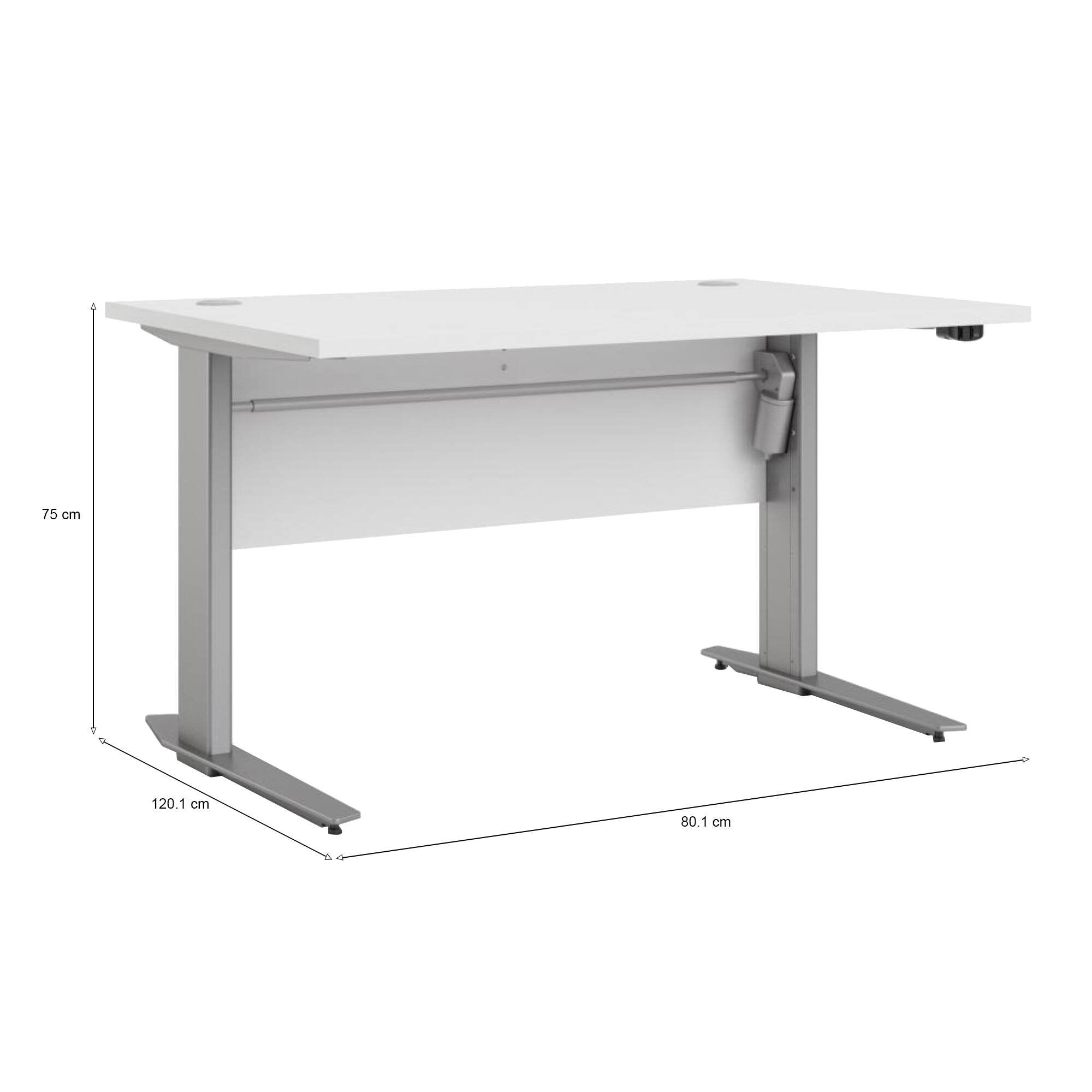 Scrivania Alfango, Scrittoio multiuso, Tavolo per ufficio porta PC, Piano di lavoro, 120x80 h75 cm, Bianco e Grigio