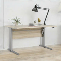 Scrivania Alfango, Scrittoio multiuso, Tavolo per ufficio porta PC, Piano di lavoro, 120x80 h75 cm, Grigio e Quercia