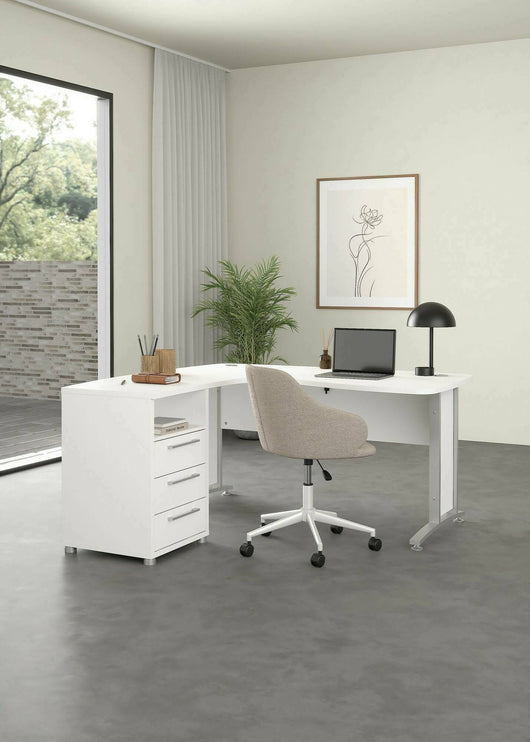 Scrivania Estong, Scrittoio multiuso, Tavolo per ufficio porta PC, Piano di lavoro, 159x150 h75 cm, Bianco e Grigio