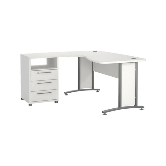 Scrivania Estong, Scrittoio multiuso, Tavolo per ufficio porta PC, Piano di lavoro, 159x150 h75 cm, Bianco e Grigio