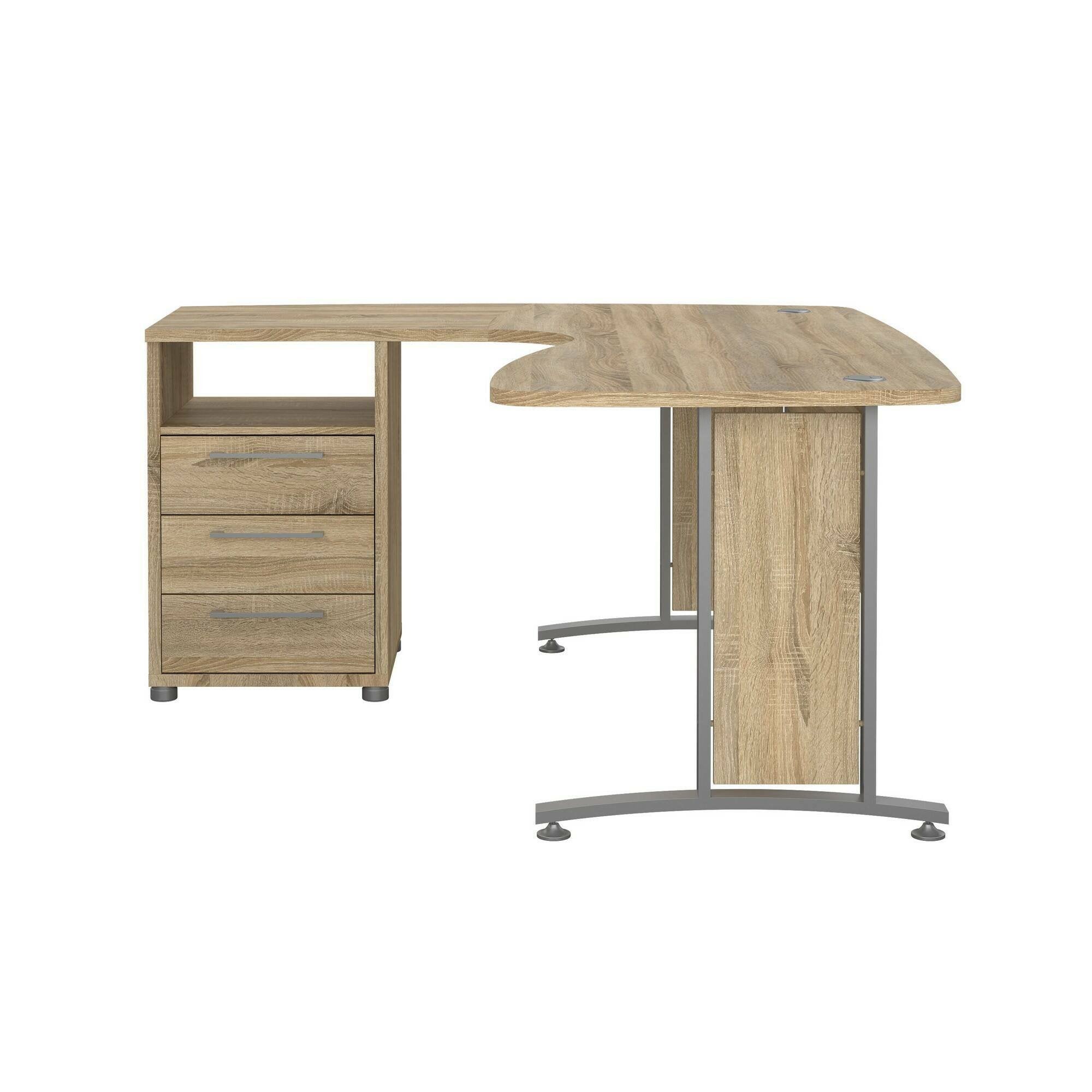 Scrivania Estong, Scrittoio multiuso, Tavolo per ufficio porta PC, Piano di lavoro, 159x150 h75 cm, Grigio e Quercia