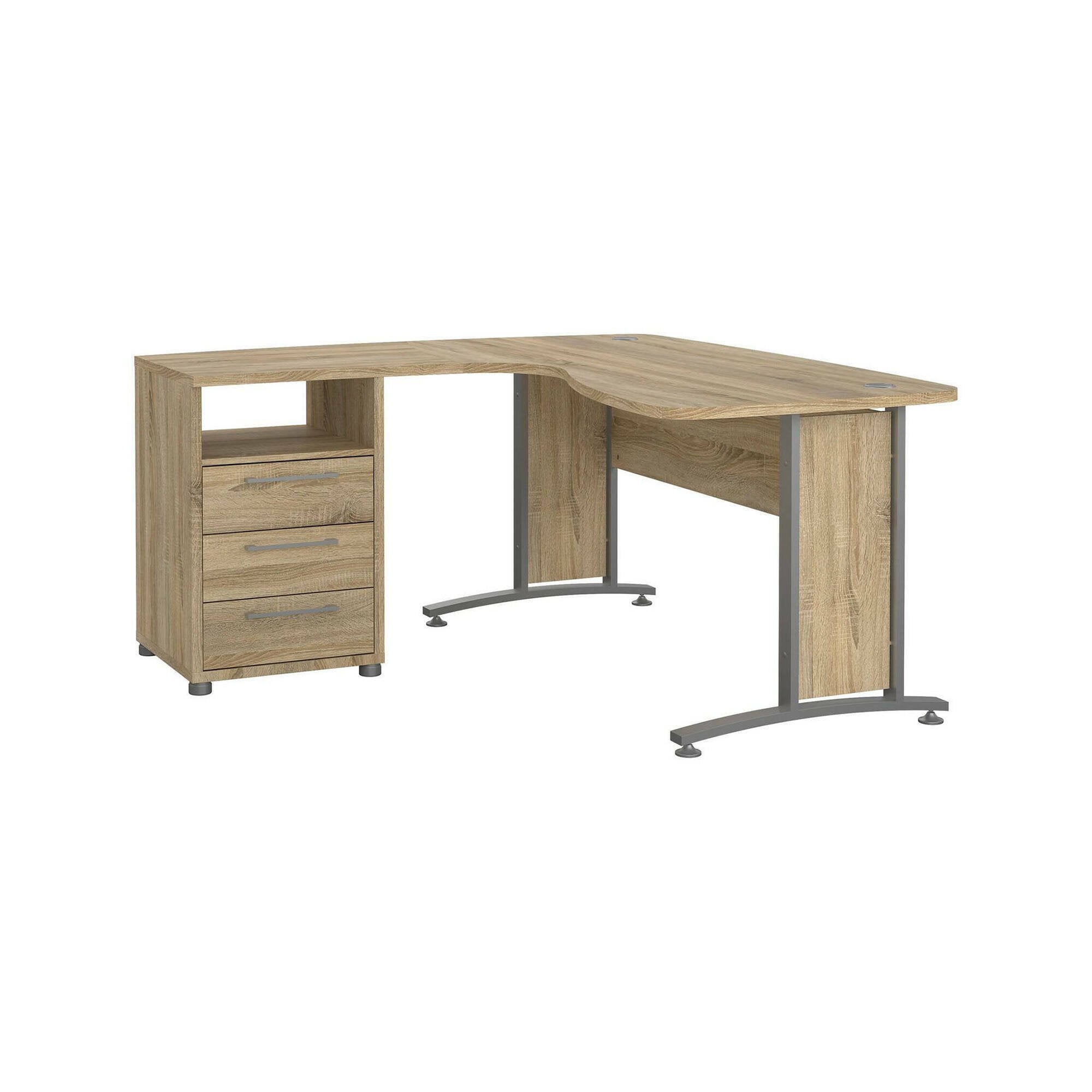 Scrivania Estong, Scrittoio multiuso, Tavolo per ufficio porta PC, Piano di lavoro, 159x150 h75 cm, Grigio e Quercia