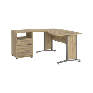 Scrivania Estong, Scrittoio multiuso, Tavolo per ufficio porta PC, Piano di lavoro, 159x150 h75 cm, Grigio e Quercia