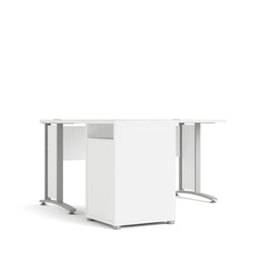 Scrivania Alfango, Scrittoio multiuso, Tavolo per ufficio porta PC, Piano di lavoro, 159x151 h75 cm, Bianco e Grigio