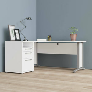 Scrivania Alfango, Scrittoio multiuso, Tavolo per ufficio porta PC, Piano di lavoro, 159x151 h75 cm, Bianco e Grigio