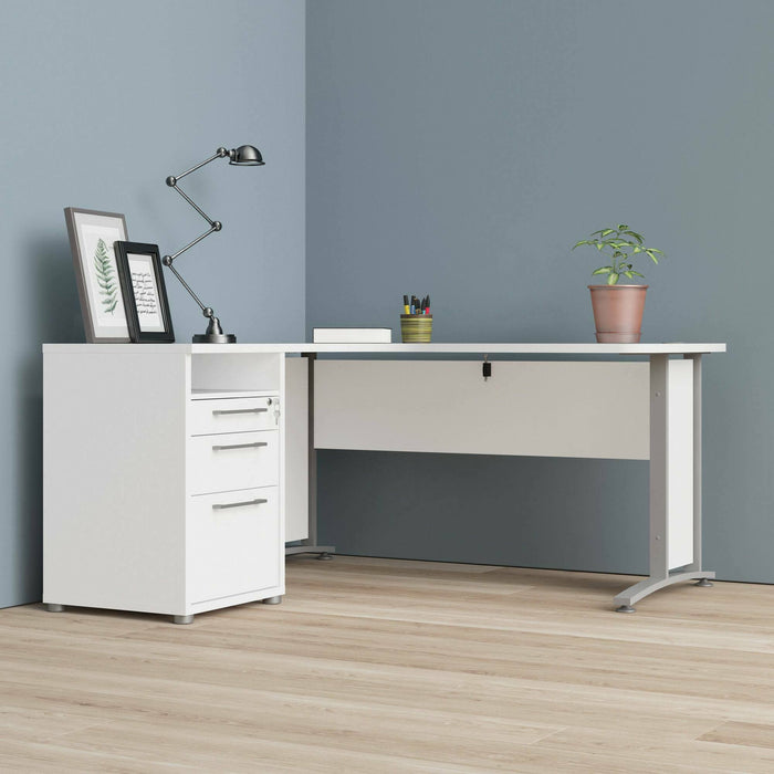 Scrivania Alfango, Scrittoio multiuso, Tavolo per ufficio porta PC, Piano di lavoro, 159x151 h75 cm, Bianco e Grigio