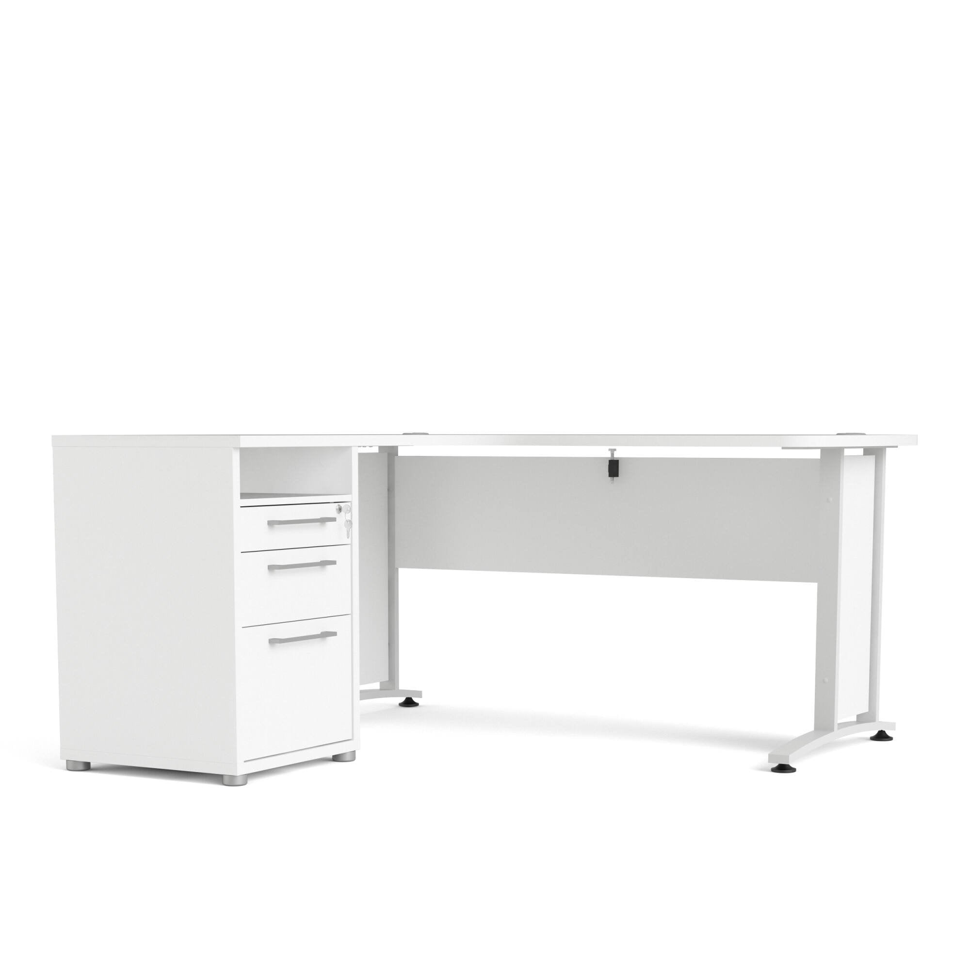 Scrivania Alfango, Scrittoio multiuso, Tavolo per ufficio porta PC, Piano di lavoro, 159x151 h75 cm, Bianco