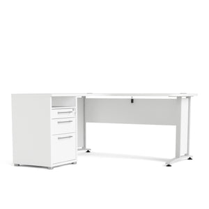 Scrivania Alfango, Scrittoio multiuso, Tavolo per ufficio porta PC, Piano di lavoro, 159x151 h75 cm, Bianco