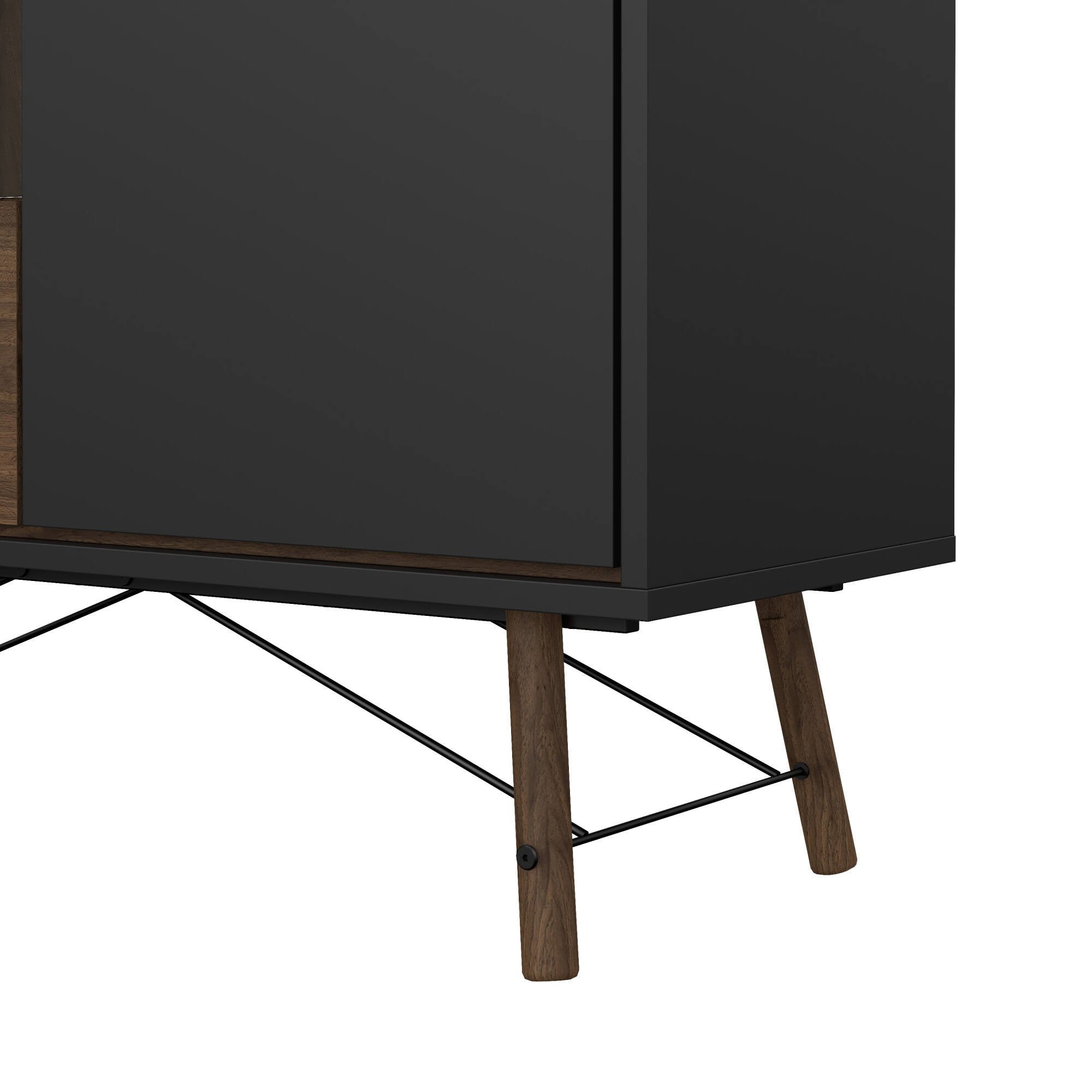 Vetrina Mora, Credenza espositiva, Vetrinetta multiuso, Madia da soggiorno, 102x40 h162 cm, Nero e Noce