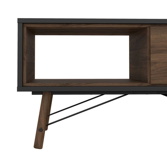 Tavolino da salotto Maximilien, Tavolo basso da caffè, Portariviste per divano, Ripiano da soggiorno, 102x48 h50 cm, Nero e Noce