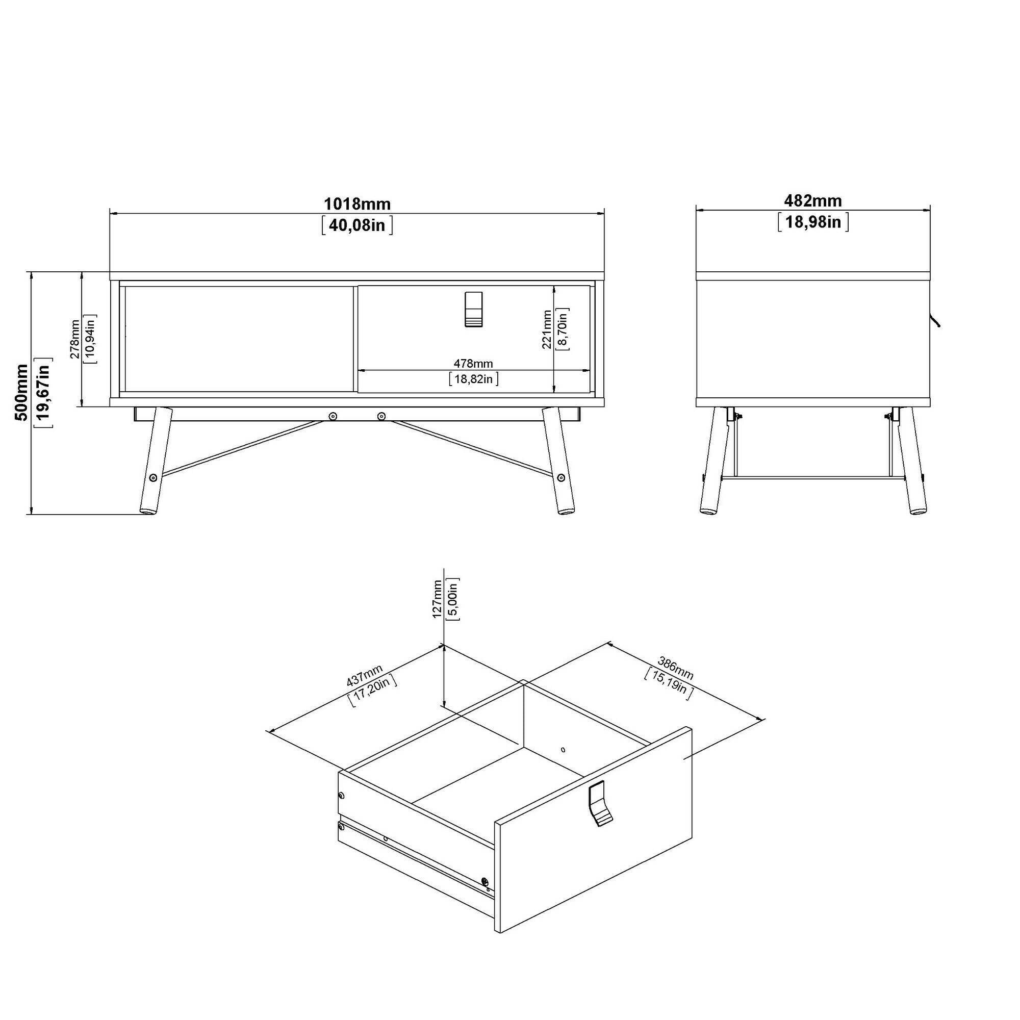 Tavolino da salotto Maximilien, Tavolo basso da caffè, Portariviste per divano, Ripiano da soggiorno, 102x48 h50 cm, Nero e Noce