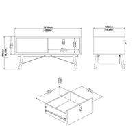 Tavolino da salotto Maximilien, Tavolo basso da caffè, Portariviste per divano, Ripiano da soggiorno, 102x48 h50 cm, Nero e Noce