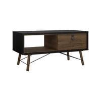 Tavolino da salotto Maximilien, Tavolo basso da caffè, Portariviste per divano, Ripiano da soggiorno, 102x48 h50 cm, Nero e Noce