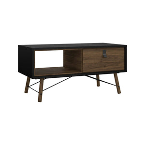 Tavolino da salotto Maximilien, Tavolo basso da caffè, Portariviste per divano, Ripiano da soggiorno, 102x48 h50 cm, Nero e Noce