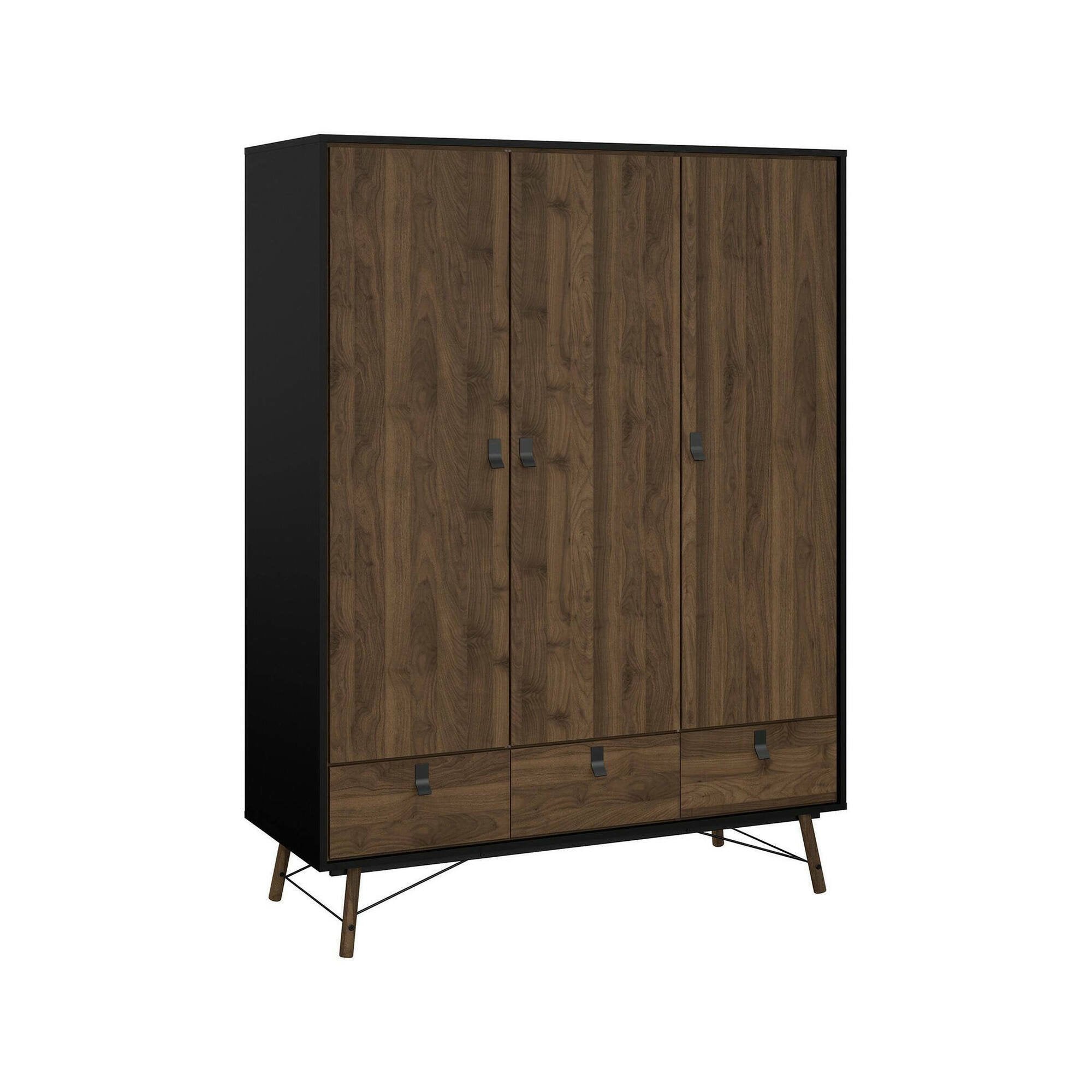 Guardaroba 3 ante Virgil, Mobile camera da letto, Cabina armadio portabiti, Armadio appendiabiti, 150x60 h200 cm, Nero e Noce