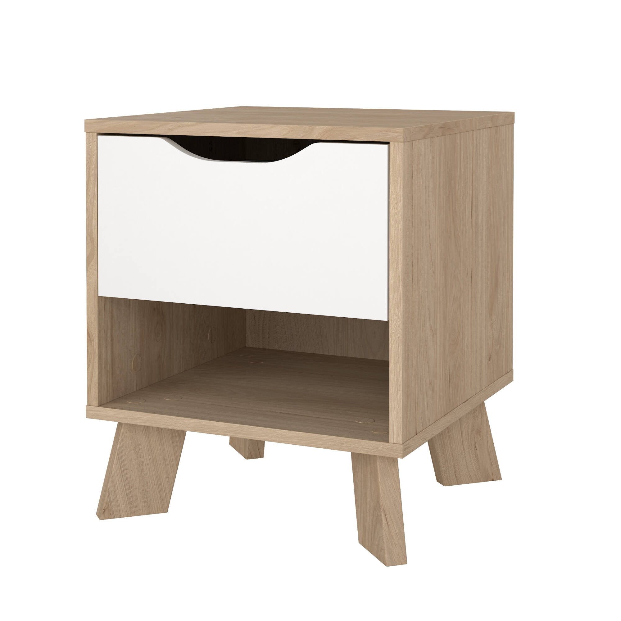 Comodino Zuglio, Comò basso, Tavolino da notte, Mensola da letto, 40x40 h47 cm, Rovere e Bianco