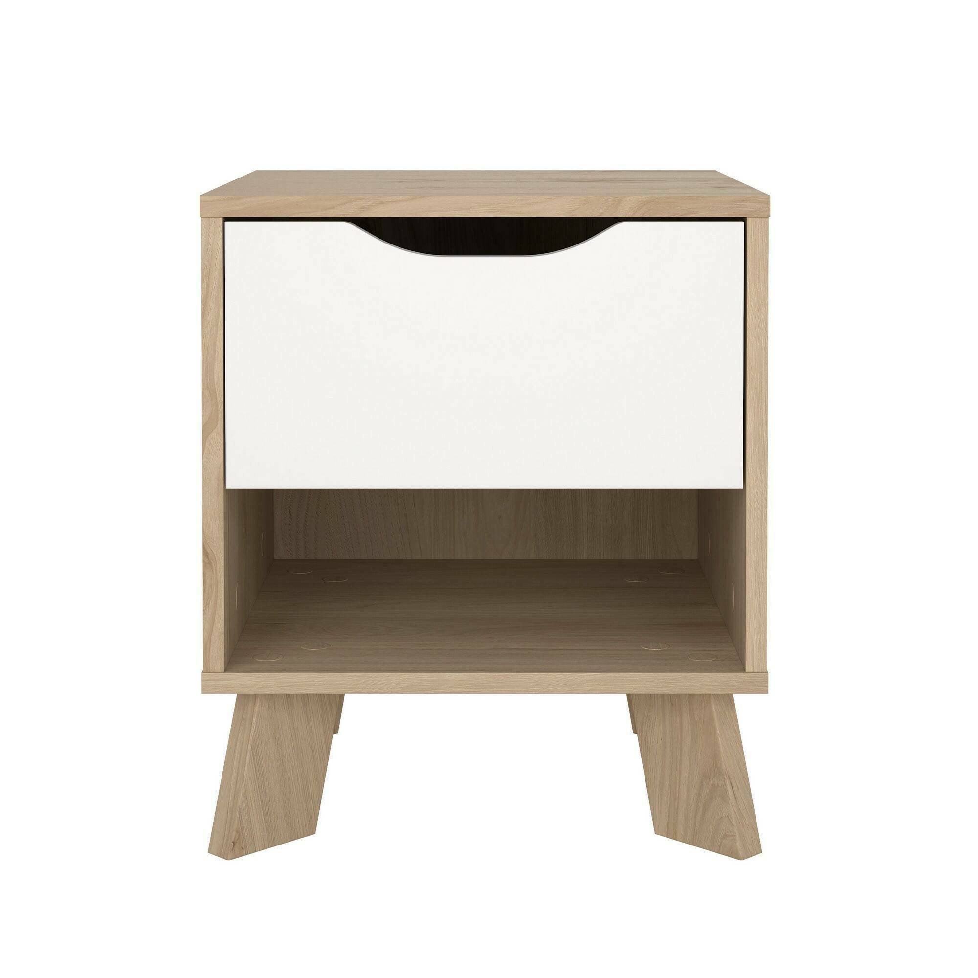 Comodino Zuglio, Comò basso, Tavolino da notte, Mensola da letto, 40x40 h47 cm, Rovere e Bianco