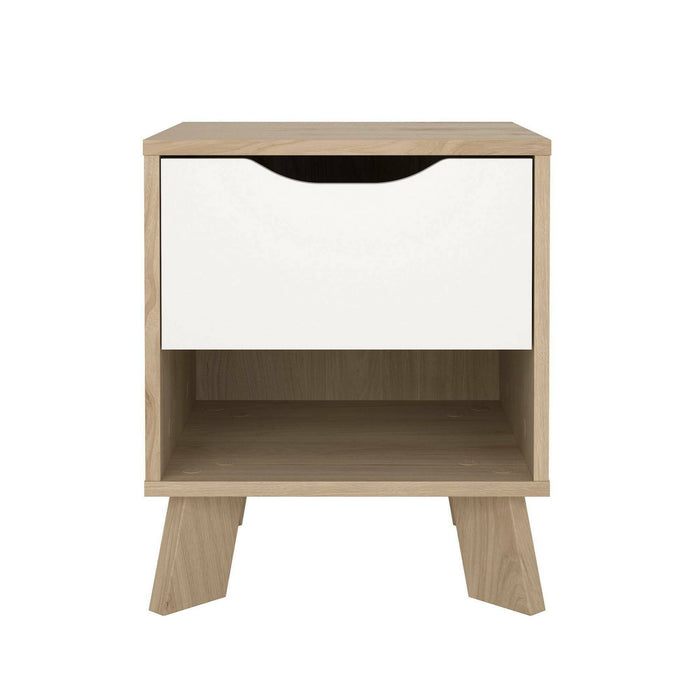 Comodino Zuglio, Comò basso, Tavolino da notte, Mensola da letto, 40x40 h47 cm, Rovere e Bianco