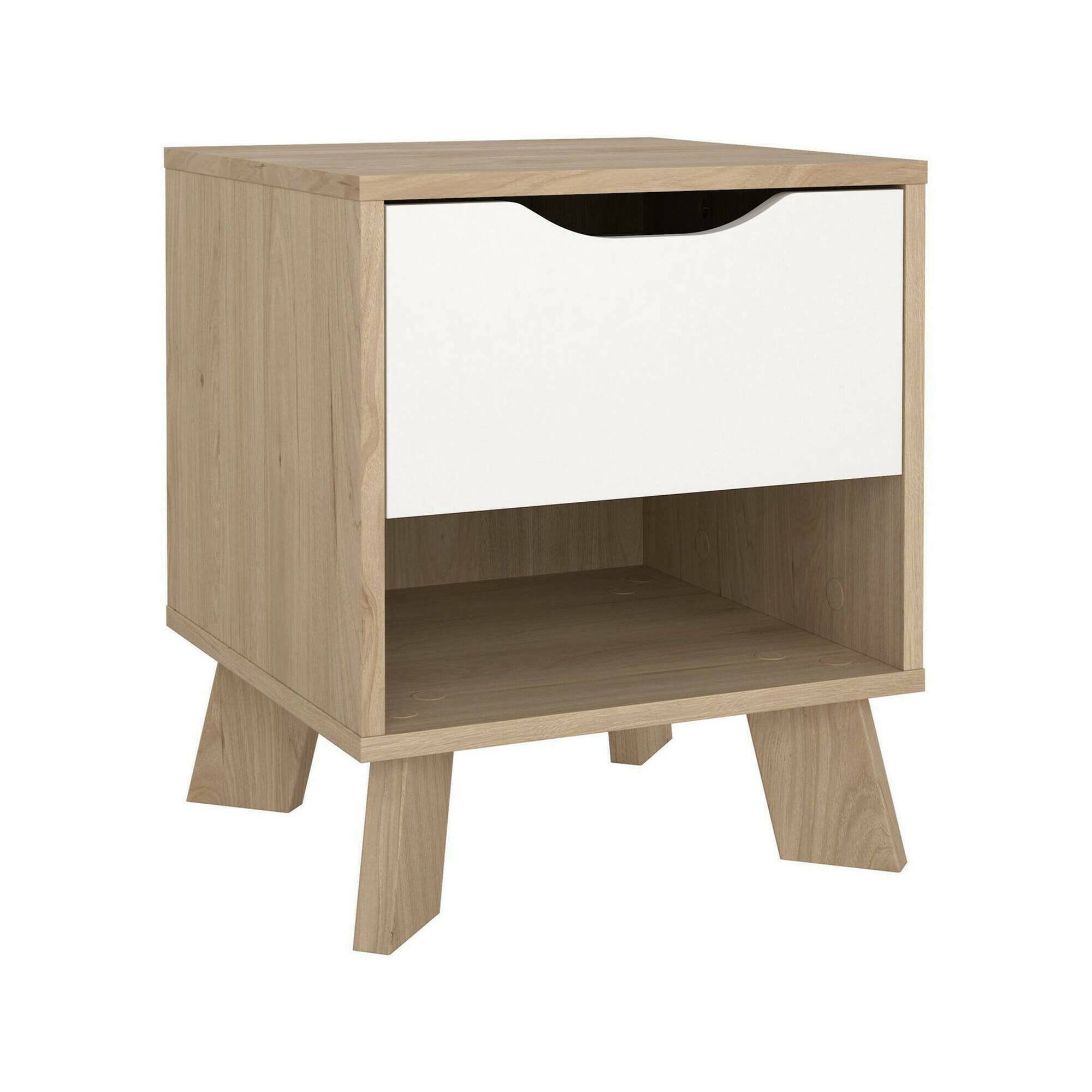 Comodino Zuglio, Comò basso, Tavolino da notte, Mensola da letto, 40x40 h47 cm, Rovere e Bianco