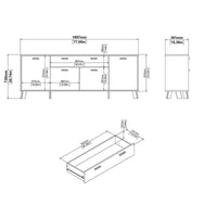 Credenza Wukong, Buffet da soggiorno, Madia da salotto, Dispensa da cucina, 196x39 h73 cm, Rovere e Bianco