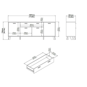 Credenza Wukong, Buffet da soggiorno, Madia da salotto, Dispensa da cucina, 196x39 h73 cm, Rovere e Bianco