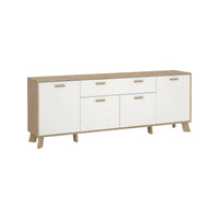 Credenza Wukong, Buffet da soggiorno, Madia da salotto, Dispensa da cucina, 196x39 h73 cm, Rovere e Bianco