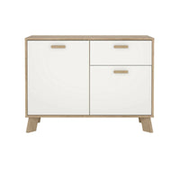 Credenza Tulo, Buffet da soggiorno, Madia da salotto, Dispensa da cucina, 99x39 h73 cm, Rovere e Bianco
