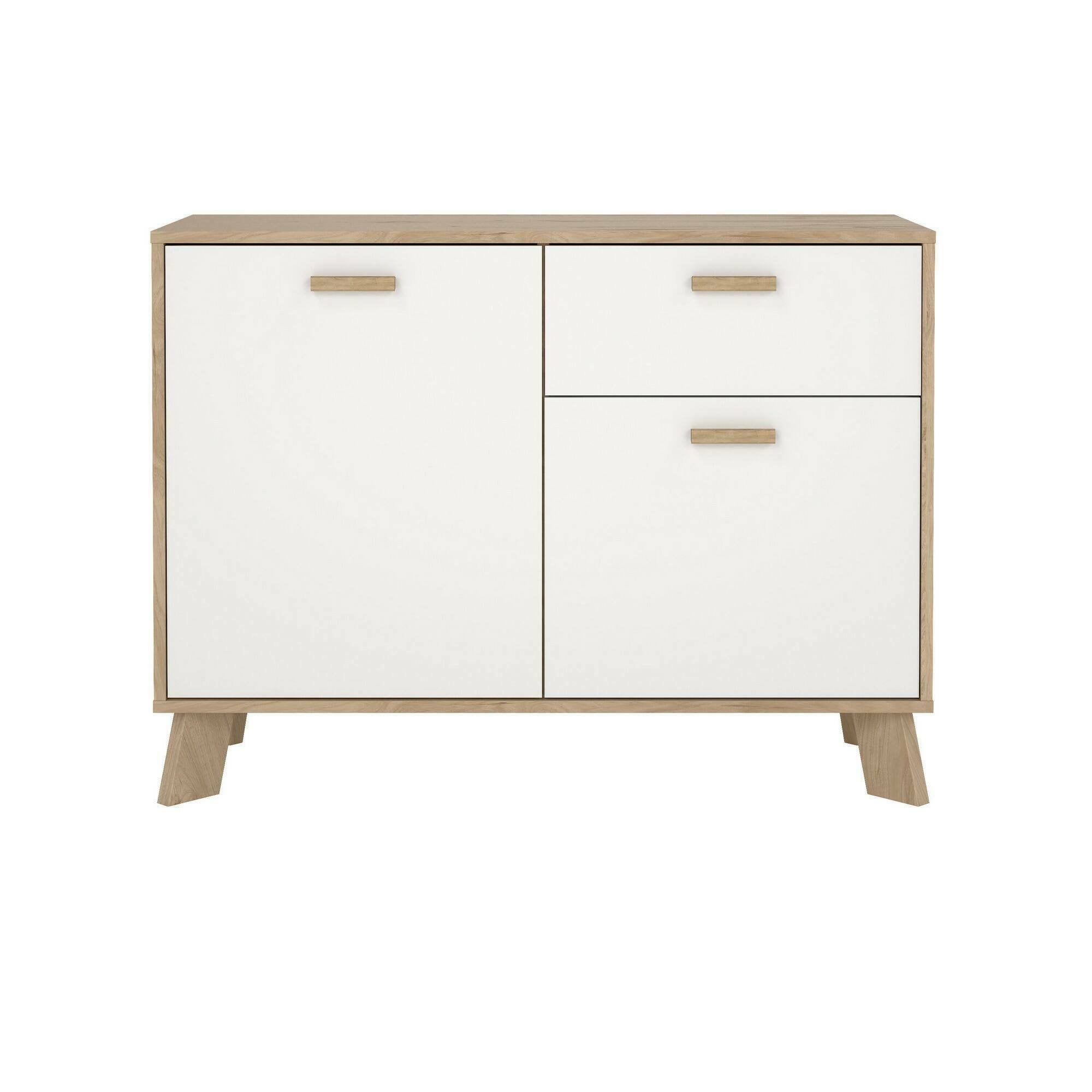 Credenza Tulo, Buffet da soggiorno, Madia da salotto, Dispensa da cucina, 99x39 h73 cm, Rovere e Bianco