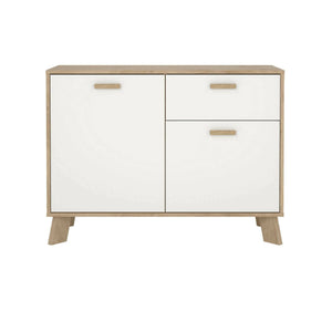 Credenza Tulo, Buffet da soggiorno, Madia da salotto, Dispensa da cucina, 99x39 h73 cm, Rovere e Bianco